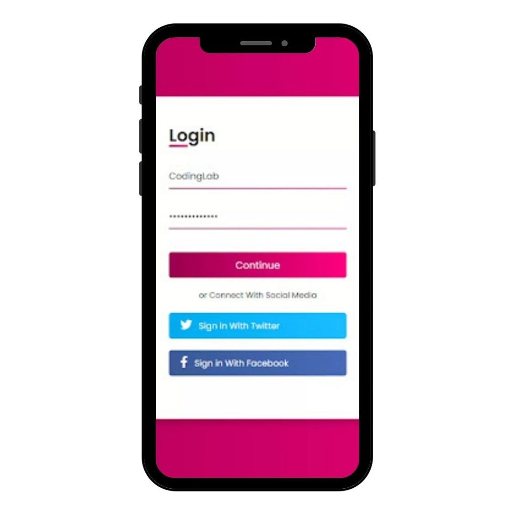 Login page for mobile app