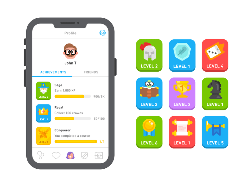 achievements and levels in language learning app