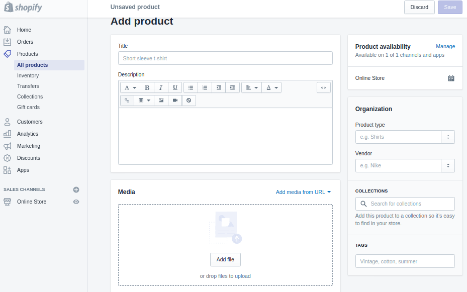 add a product in shopify store