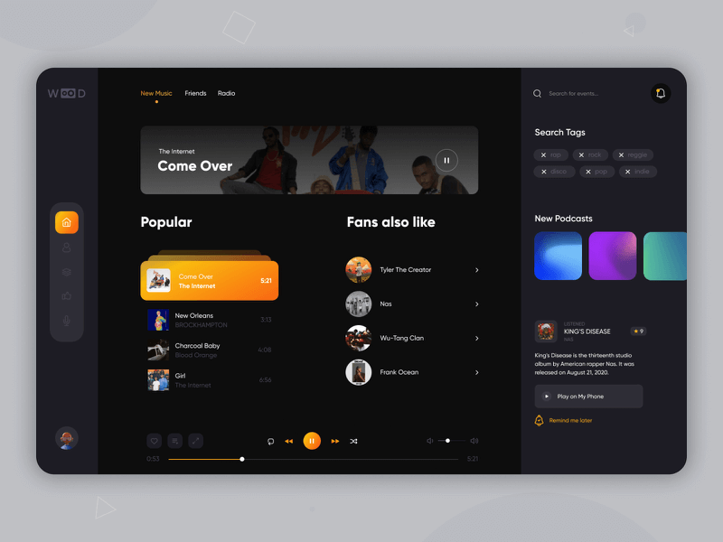 advanced features music app dashboard