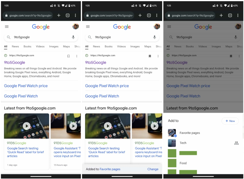 Google Search tests letting you bookmark pages directly from mobile results